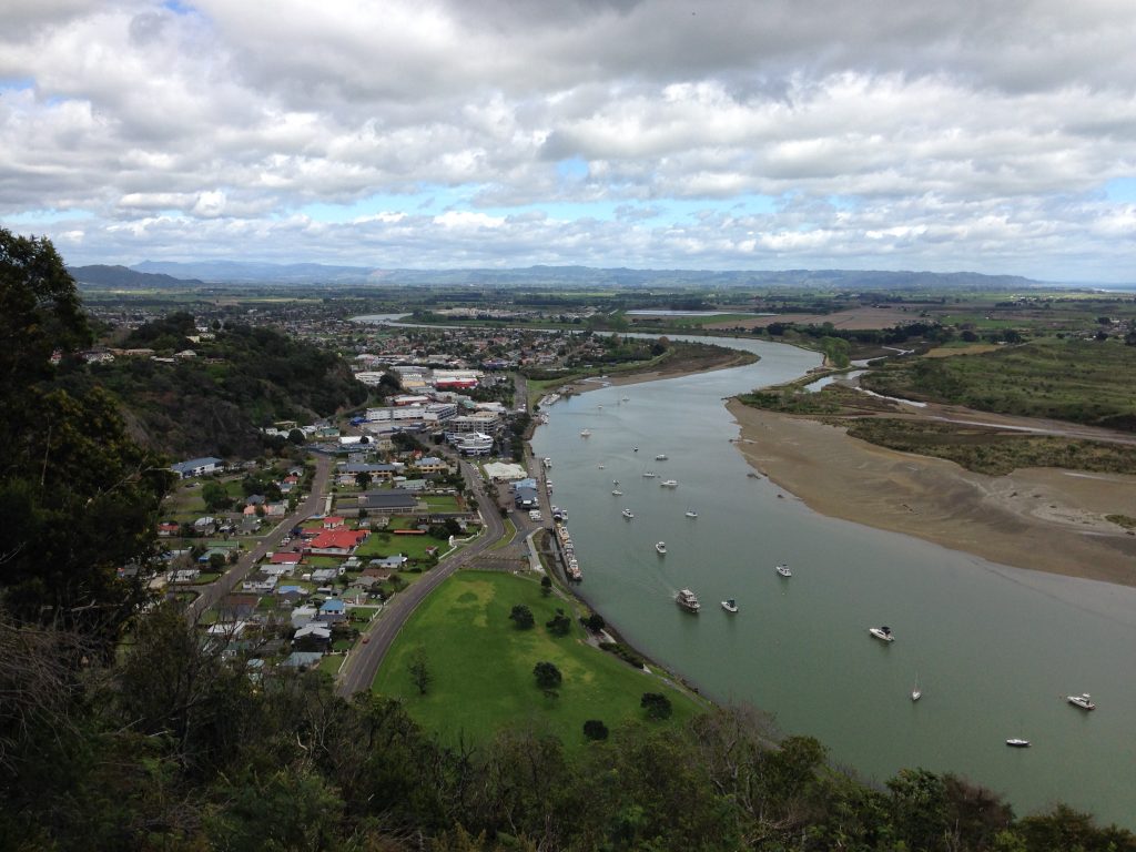 Whakatāne viewed from above near the start of the Ngā Tapuwae o Toi walking track.