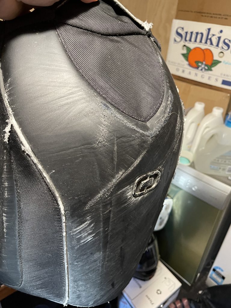 Damaged motorcycle backpack.