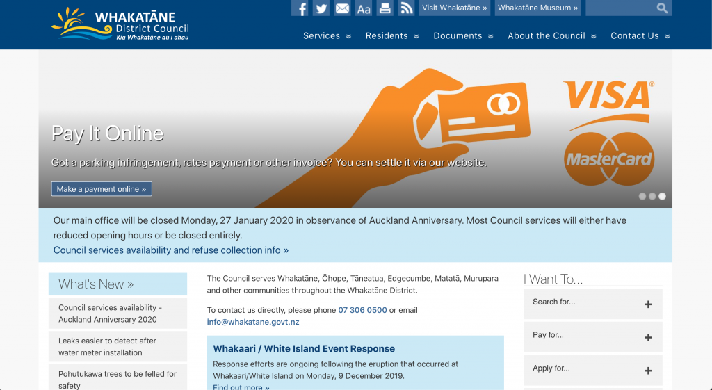 whakatane.govt.nz website screenshot - new version.