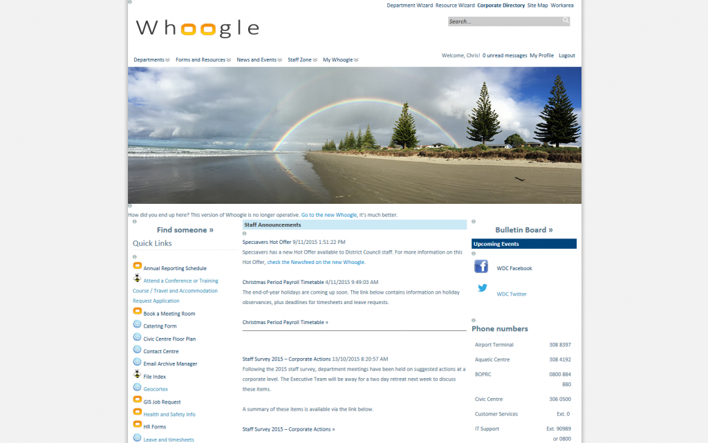 Whakatāne District Council intranet - old version.